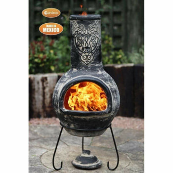 Gardeco Chimenea DARK GREY Gardeco Wulfryc Stylised Wolf Mexican Clay Chimenea inc Stand and Lid